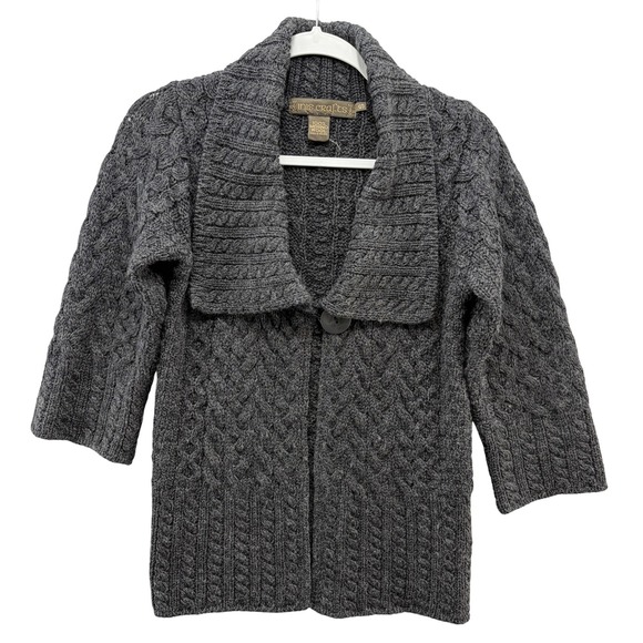 Inis Crafts Sweaters - Inis Crafts Cardigan Sweater Womens Small Gray Merino Wool Cable Knit Shawl